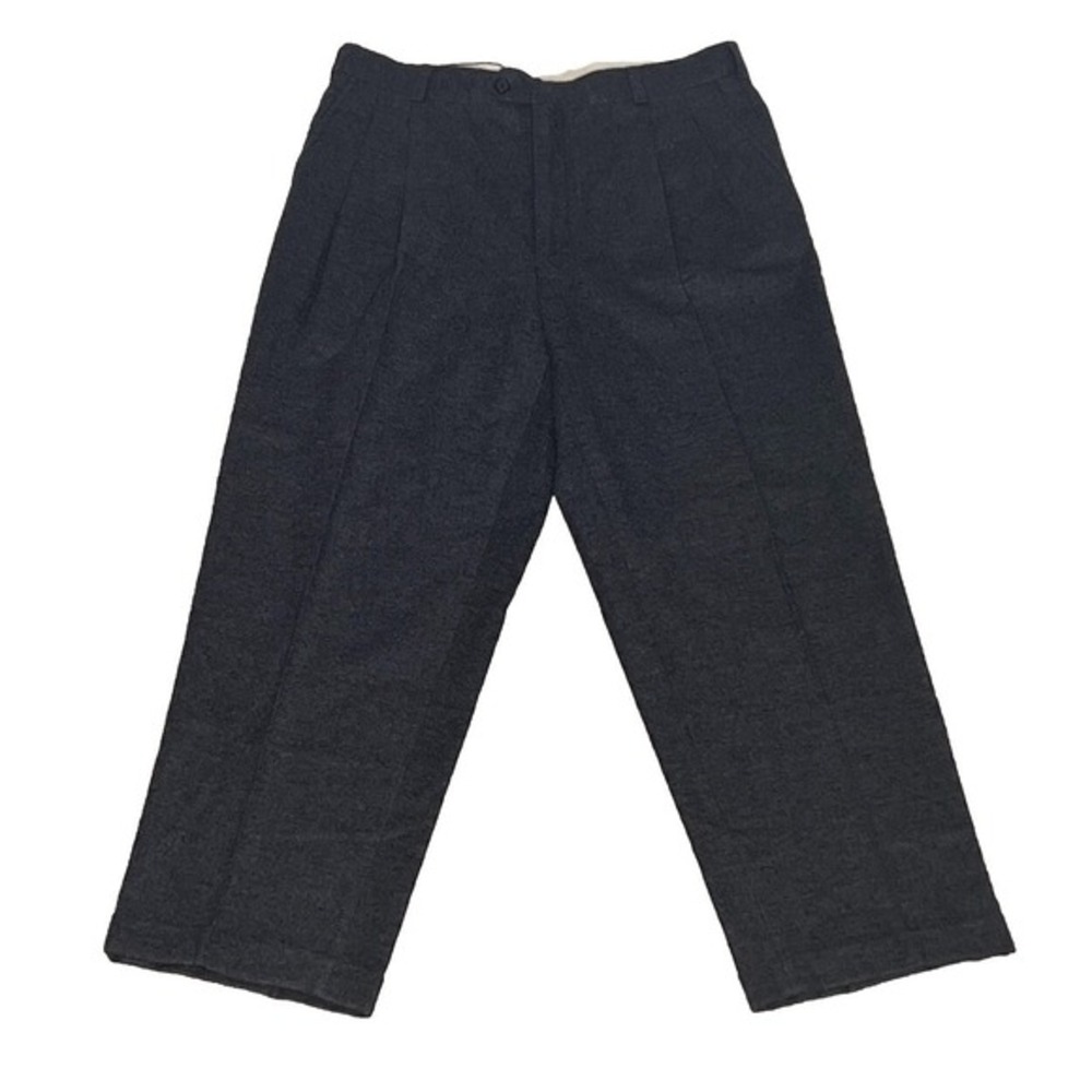 Chaps Men's 36x30 Wool Blend Dress Pants Gray Pleated Front Formal Business Cuff